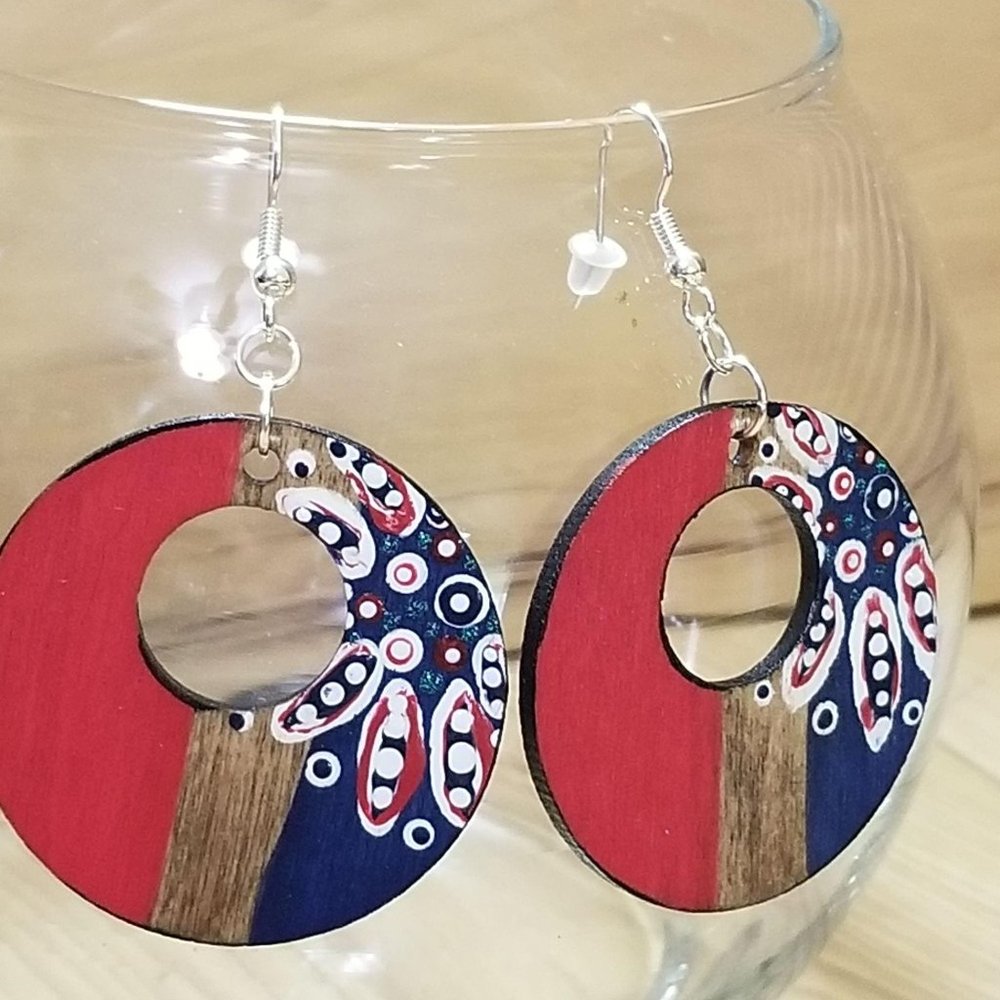 Tribal Red White Blue Bohemian Earrings